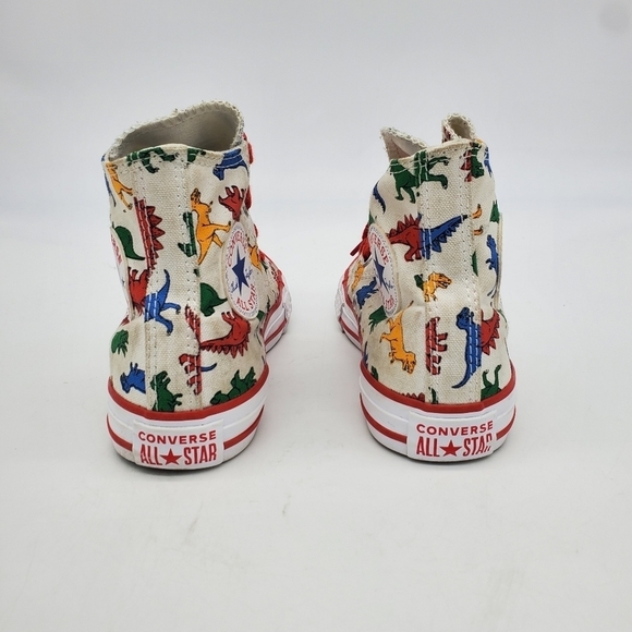 Converse Shoes Youth 1 Chuck Taylor High Dinosaurs Canvas White Red A01668F - Picture 4 of 14